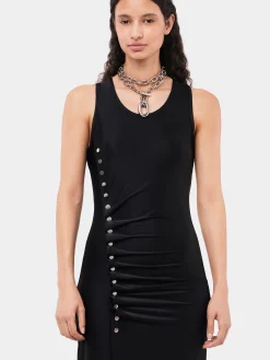 Outlet Robe noire drapée pression sans manches Robes