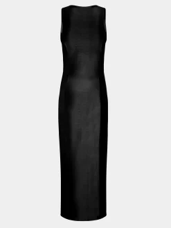 Outlet Robe noire drapée pression sans manches Robes