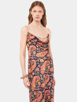 Cheap Robe nuisette à motif paisley à détail de chaîne