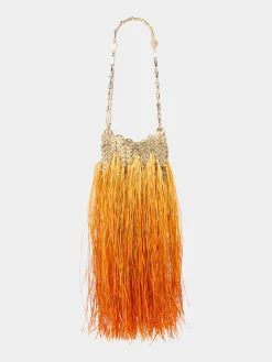 Cheap Sac 1969 nano or fait main avec des franges en raphia Le Sac 1969