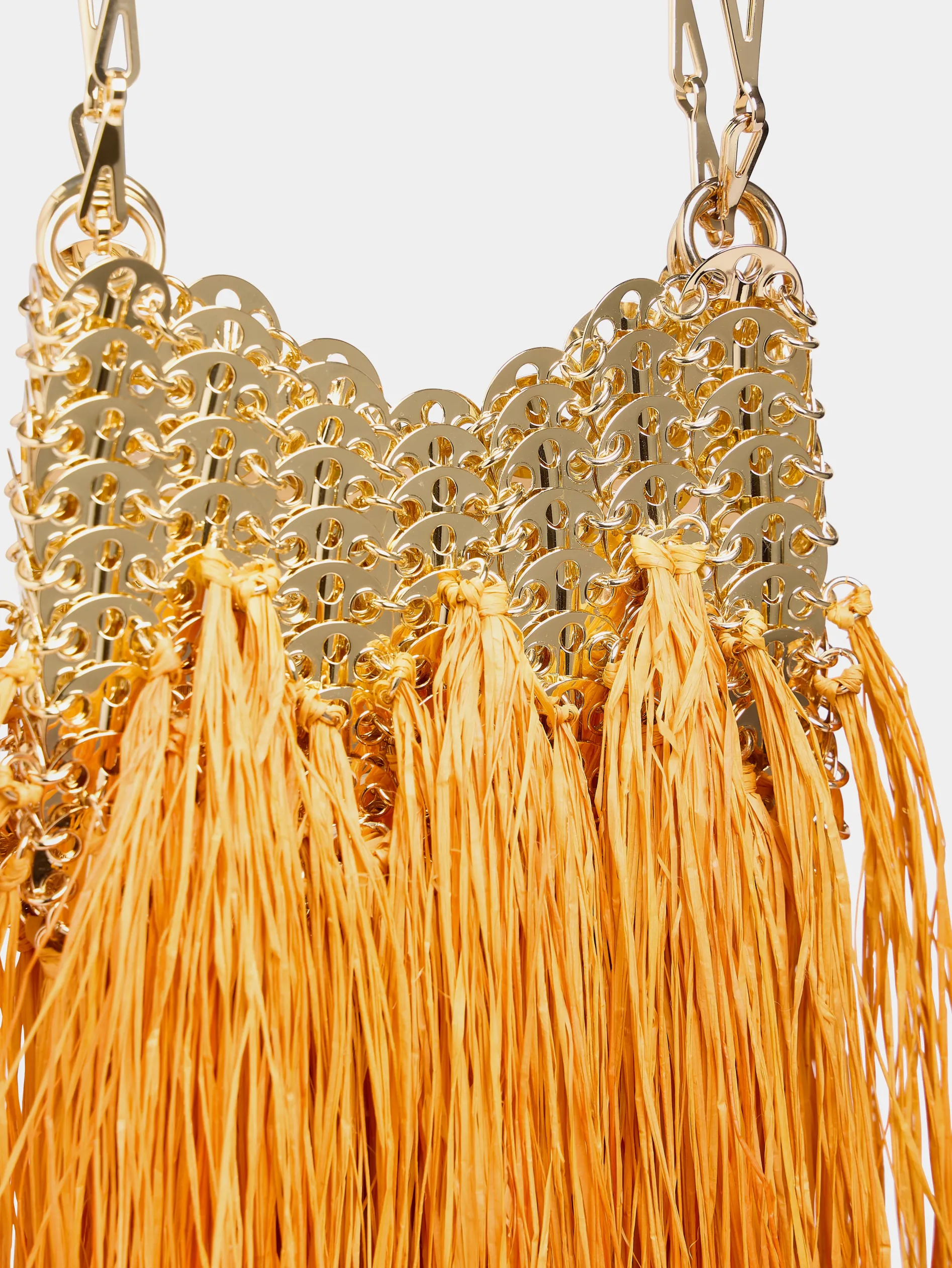 Cheap Sac 1969 nano or fait main avec des franges en raphia Le Sac 1969