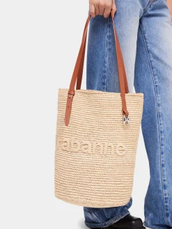 Store Sac cabas en raphia beige Sacs Porté Épaule
