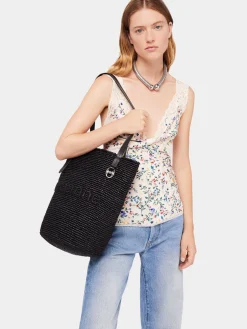Sale Sac cabas en raphia noir avec logo Sacs Porté Épaule