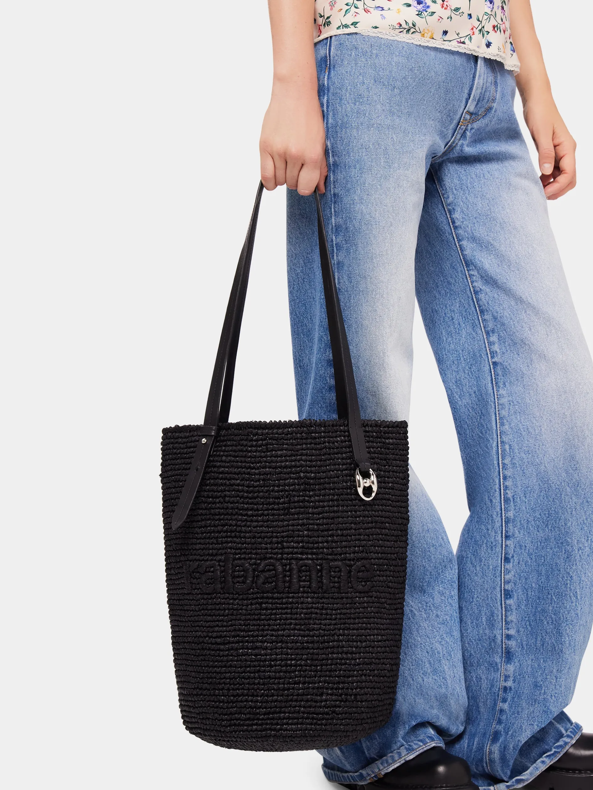 Sale Sac cabas en raphia noir avec logo Sacs Porté Épaule