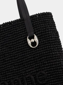 Sale Sac cabas en raphia noir avec logo Sacs Porté Épaule
