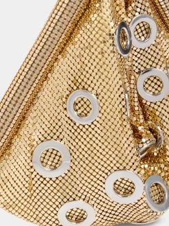 Discount Sac pochette en côte de maille dorée orné d'œillets métalliques Sacs De Soirée | Sacs Porté Épaule