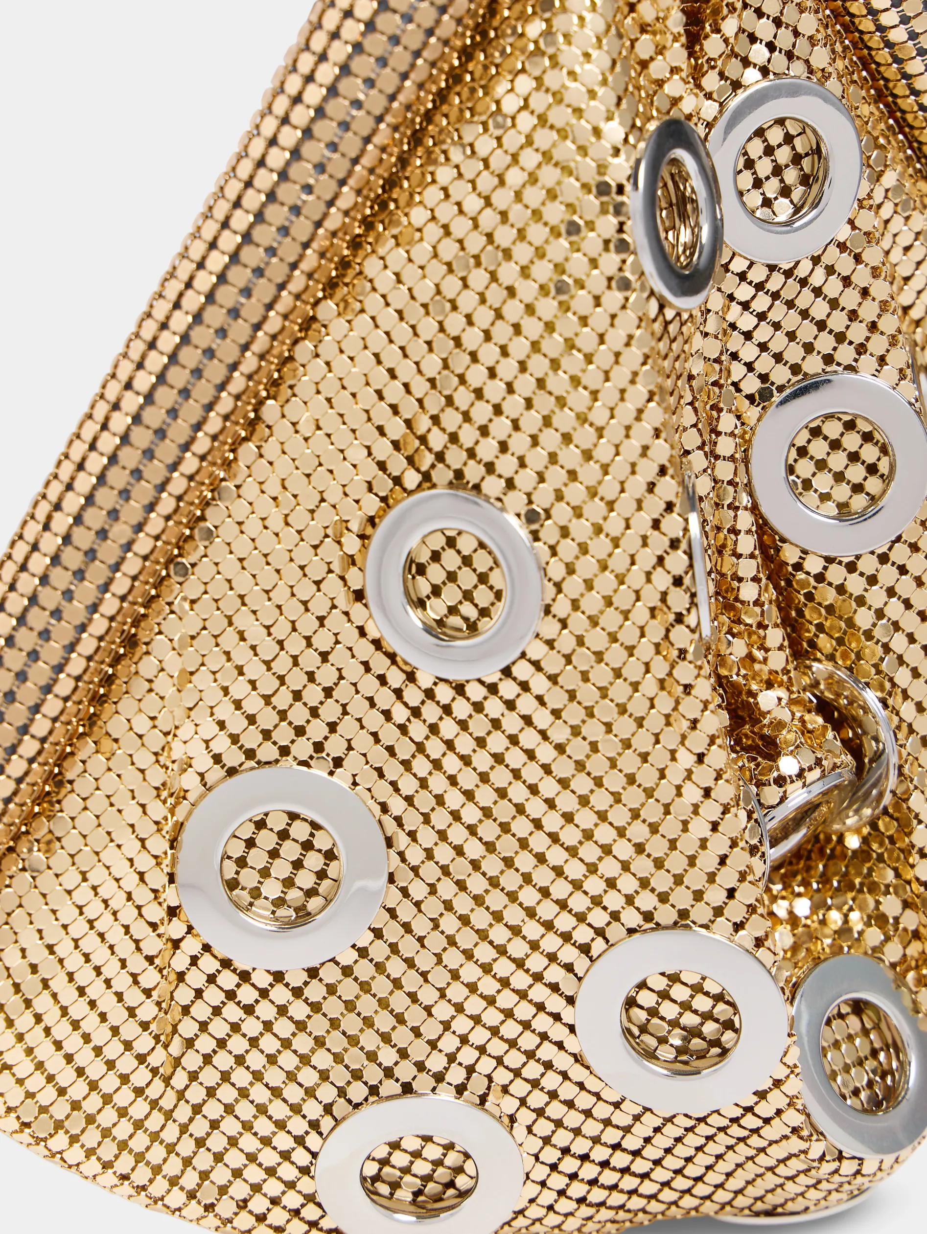 Discount Sac pochette en côte de maille dorée orné d'œillets métalliques Sacs De Soirée | Sacs Porté Épaule