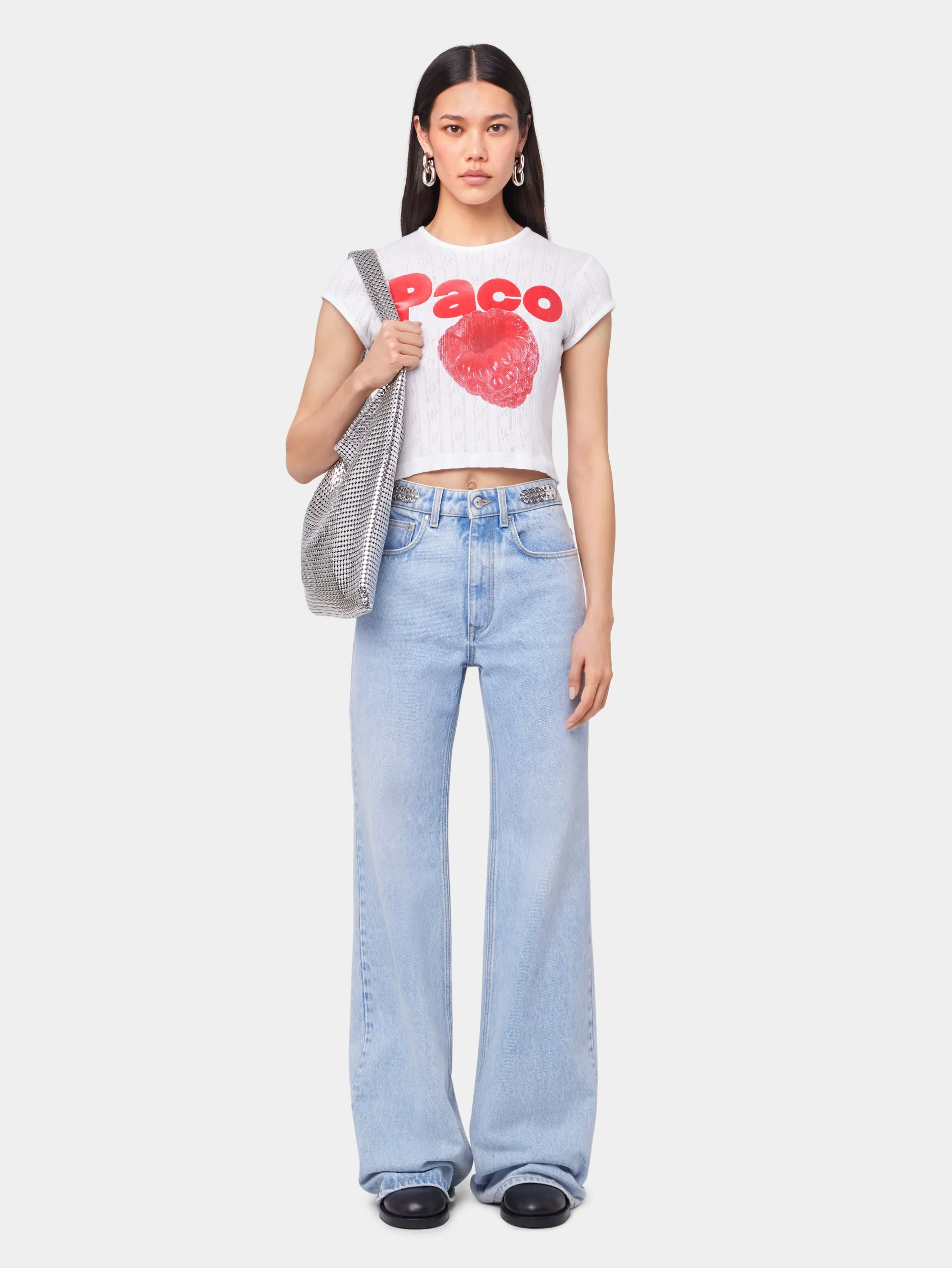 Store TEE-SHIRT CROP EN JERSEY POINTELLE Petits Cadeaux