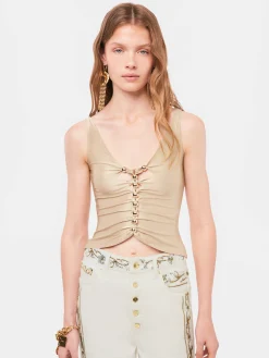 Clearance Top drapé de couleur raphia à détails métalliques Hauts