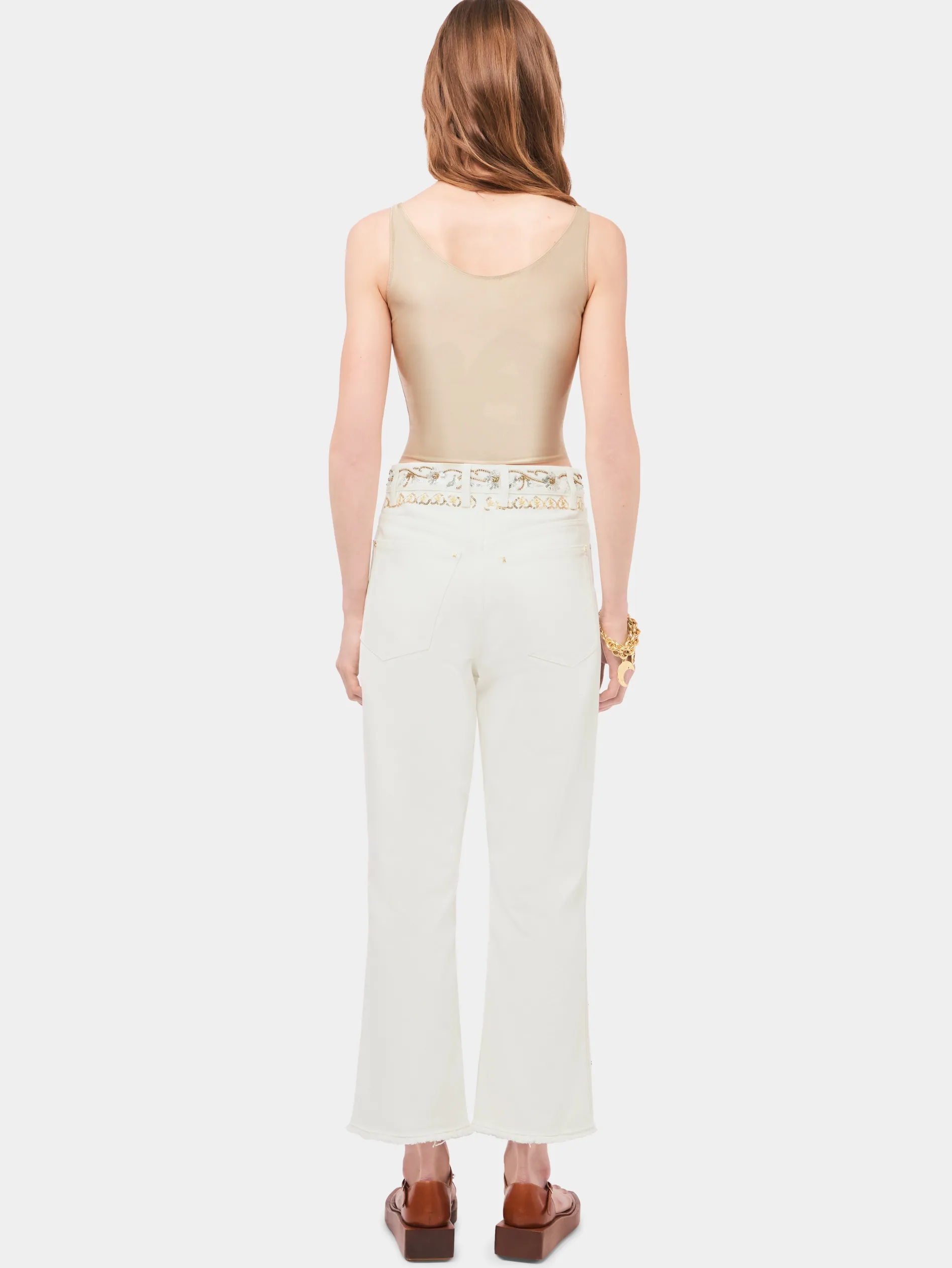 Clearance Top drapé de couleur raphia à détails métalliques Hauts