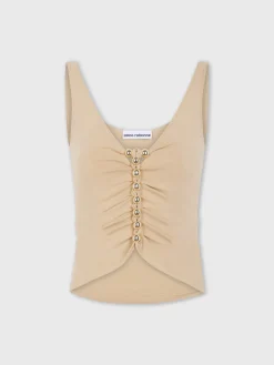 Clearance Top drapé de couleur raphia à détails métalliques Hauts