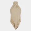 Cheap Top en laine de couleur sable orné de détails de franges métalliques n Maille