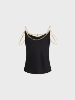 Store Top noir avec bretelles ornées de la chaîne signature "Eight"n Hauts