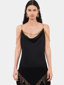 Store Top noir avec bretelles ornées de la chaîne signature