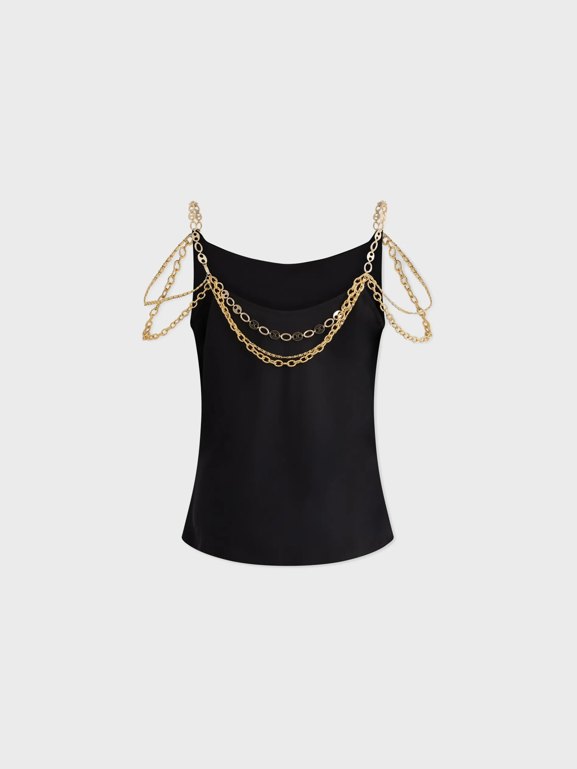 Store Top noir avec bretelles ornées de la chaîne signature "Eight"n Hauts