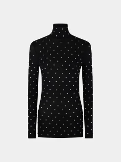 Discount TOP NOIR EN JERSEY SECONDE PEAU ORNÉ DE CRISTAUX Hauts