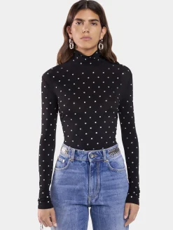 Discount TOP NOIR EN JERSEY SECONDE PEAU ORNÉ DE CRISTAUX Hauts