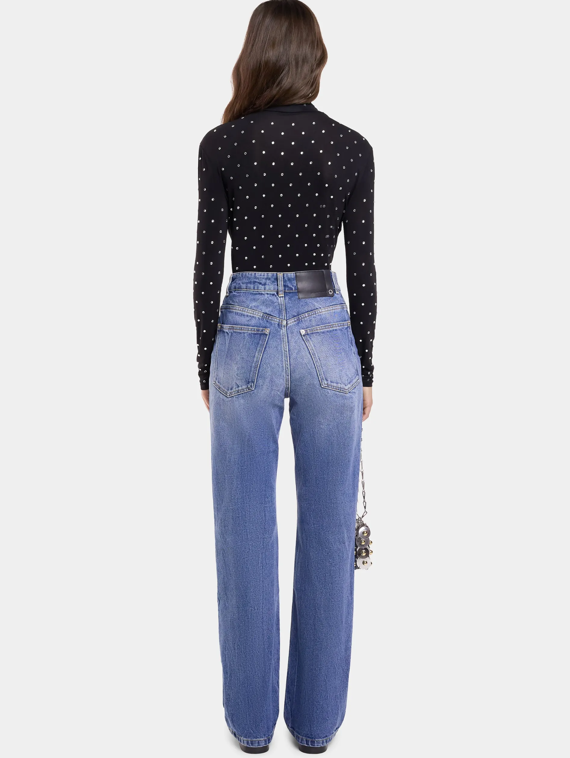 Discount TOP NOIR EN JERSEY SECONDE PEAU ORNÉ DE CRISTAUX Hauts