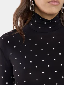 Discount TOP NOIR EN JERSEY SECONDE PEAU ORNÉ DE CRISTAUX Hauts