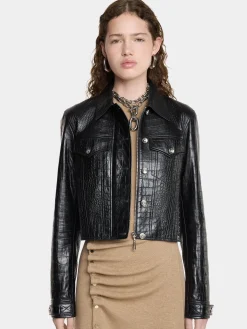 Cheap VESTE COURTE EN CUIR EMBOSSé CROCODILE Vestes