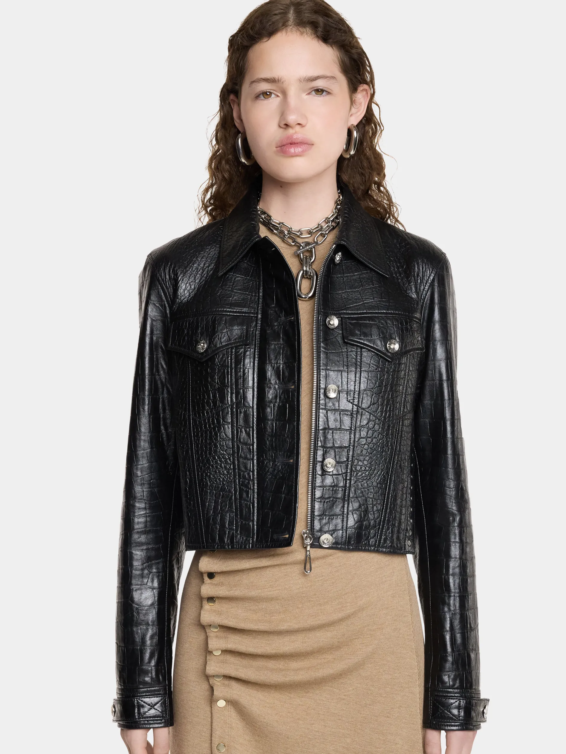 Cheap VESTE COURTE EN CUIR EMBOSSé CROCODILE Vestes